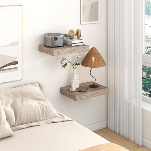 12 Inch Deep Floating Shelves, 16 Inch Grey Wall Shelves Set of 2 | Invisible Brackets, Engineered Wood, Mounting Hardware Included, 35LBS, Bathroom, Laundry Room, Kitchen, Living Room - color: Grey, size: 16W x 11.6D x 2H, 2 Pack