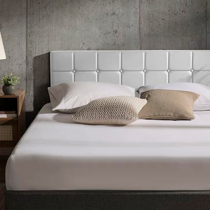 Hearth & Harbor Modern Full-Size Button Tufted Upholstered Headboard - White, Adjustable Height 34'-42', Bed Frame Mount - color: White, size: Full