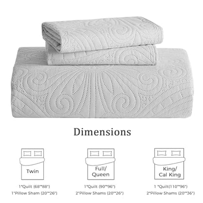 WURUIBO Twin Quilt Set White,Ultrasonic Embossed Bedspread, Lightweight Microfiber Coverlet, Modern Thin Bedding Set for All Season, 2 Piece(1 Quilt,1 Pillow Shams) - color: White, size: Twin(68"x88")