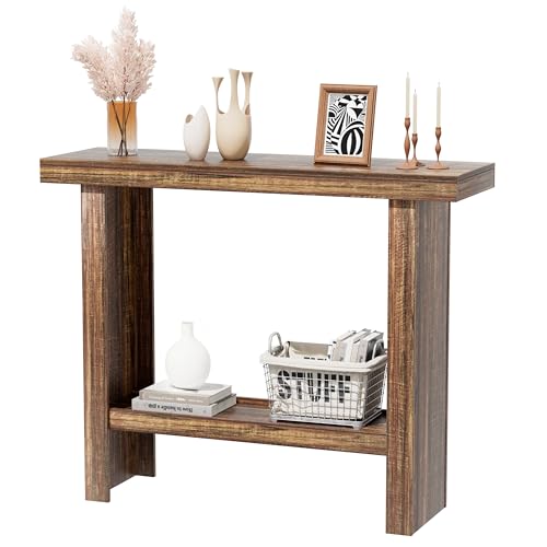 LIFECHOVY Farmhouse Wood Entryway Table Narrow Console Tables with Storage | Behind The Couch Sofa, Entrance Side Table with Shelves for Hallway, Living Room, Foyer, Rustic Brown - color: Rustic Brown