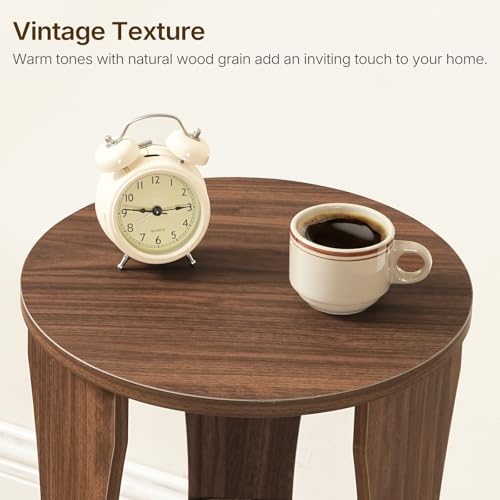 Round Side Table, 3-Tier Small End Table with Storage Shelves, Wooden Accent Table for Living Room, Bedroom, Walnut ET15WL - color: Walnut