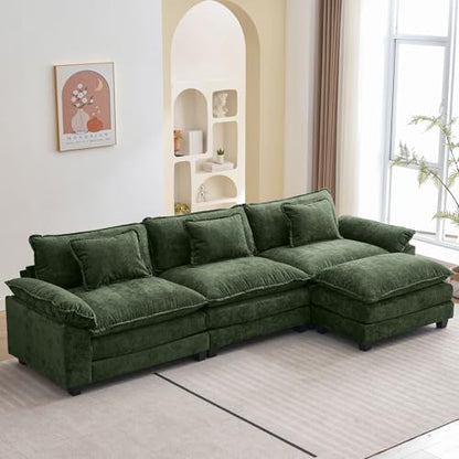 120" Modular Sectional Sofa, Comfy Deep Cloud Couch with Ottoman | L-Shaped Couches for Living Room, Modular Couch, Deep and Wide Seat, Chenille Sofa Sleeper with Throw Pillows, Green - color: Green, size: 120 Inch L