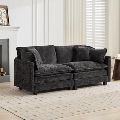 76.7” Oversized Black Loveseat Sofa, 2 Seater Large Sectional Couches for Living Room, Chenille Fabric Modular Sectional Sofa, Deep Seat Home Sofas Set, Love Seat Couches - color: Black, size: 2 Seater