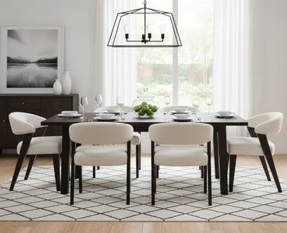 Mid Century Modern Dining Chairs with Arms Set of 2, Upholstered Kitchen & Dining Room Chairs, Barrel Backs/Black Solid Wood Legs, Comfortable Accent Chairs for Living Room, Chenille White - color: White
