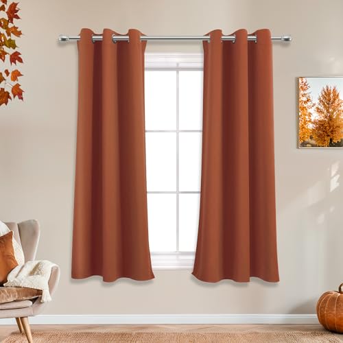 Mrs.Naturall Fall Short Curtains for Bedroom Windows, Grommet Boho Blackout Cafe Kitchen Curtains 45 Inch Length, Burnt Orange Autumn Decor - color: Burnt Orange, size: 34"W x 45"L (Pack of 2)