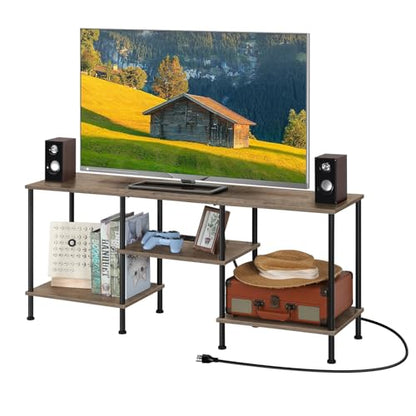 50 inch TV Stand for Living Room Small Entertainment Center with Storage Shelf & Power Outlets, Modern Farmhouse TV Console Table Media Cabinet for Bedroom, Rustic Grey - color: Rustic Grey