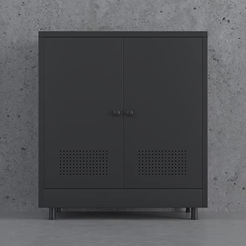 Metal Storage Cabinet with 2 Doors and Adjustable Shelf, Steel Accent Sideboard Buffet Cabinet for Home, Office, Garage, Entryway, Living Room, Kitchen Pantry and Dining Room (Black) - color: Black