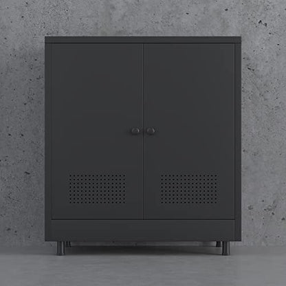 Metal Storage Cabinet with 2 Doors and Adjustable Shelf, Steel Accent Sideboard Buffet Cabinet for Home, Office, Garage, Entryway, Living Room, Kitchen Pantry and Dining Room (Black) - color: Black