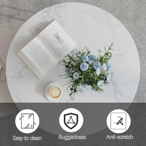 Coffee Table Faux Marble Nesting Table for Small Place 2 Sets Modern Furniture Living Room Sets End Side Table Night Stand for Bed Room Dining Room (White & Gold) - color: White and Gold