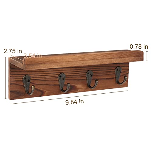 HRONRAD Rustic Key Holder for Wall, Farmhouse Wall Shelf with 4 Hooks, Wall Mounted Key Racks, Wooden Mail Organizer with Hooks for Entryway (Brown - Pine) - color: Brown - Pine