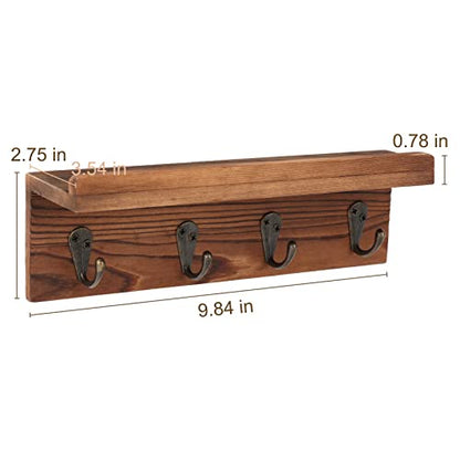 HRONRAD Rustic Key Holder for Wall, Farmhouse Wall Shelf with 4 Hooks, Wall Mounted Key Racks, Wooden Mail Organizer with Hooks for Entryway (Brown - Pine) - color: Brown - Pine