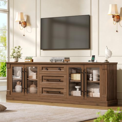 Itaar Farmhouse TV Stands for 80 Inch TV with Storage for Living Room | 3 Storage Cabinets, 1 Drawer, Living Room & Bedroom, Wood Media Console (Brown, 69.7 in) - color: Brown, size: 69.7 IN