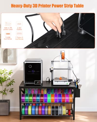 AHOWPD 3D Printer Stand with Filament Storage, Heavy Duty 3D Printer Table | Sturdy 3-tier Metal Workstation for 3D Printers, Vibration Dampening Desk for FDM Resin, Black