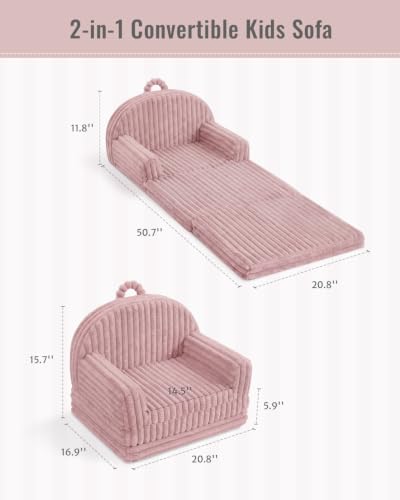 Blissful Diary Kids Couch, 2-in-1 Soft Kids Sofa, Kids Sofa Chair, Comfy Kids Furniture for Playroom, Reading & Play, Fuzzy Blush Pink - color: Fuzzy Blush Pink