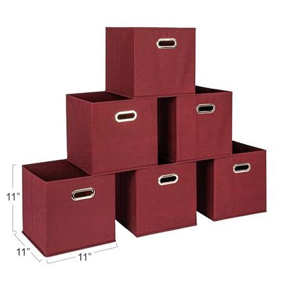 Household Essentials Fabric Storage Bins 6 Piece Set, Burgundy - color: Burgundy, size: 11” L x 11” W x 11” H