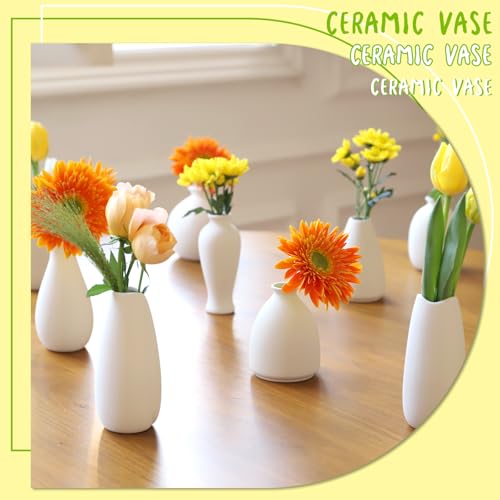 10pc Ceramic Bud Vases Set - White Small Flower Ceramic Vases | 2-3 Inch Mini Vases Boho & Modern Ceramic Vase Set for Table Décor, Wedding, Cute Vase Home Decor