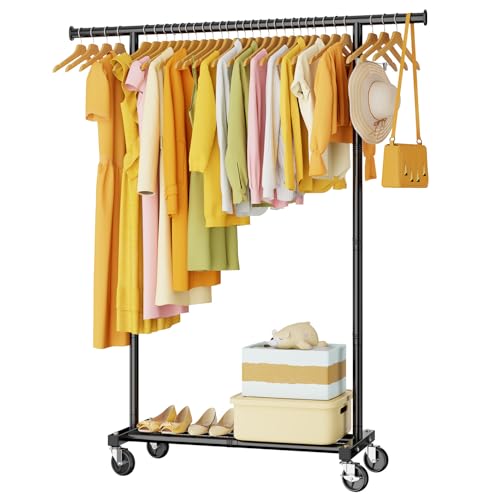 Clothes Rack for Hanging Clothes: Clothing Coat Garment Rolling Racks with Wheels Shelf Portable Closet Storage Organizer Wardrobe Strudy Metal Freestanding Laundry Room Bedroom Dress Shirt Jacket - color: Black4