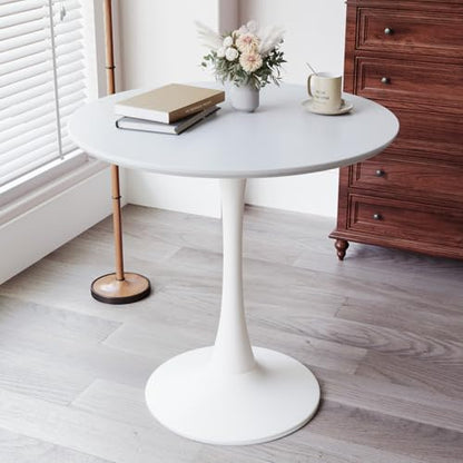 HRVEOCEI 31.5" Tulip Table, Small Round Dining Table with Thickened Tabletop & Metal Pedestal, Bistro Tables for Small Spaces Kitchen Dining Room Living Room (White) - color: White