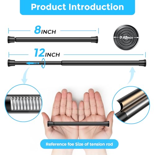 4PCS Small Spring Tension Curtain Rod 8 to 12 Inch, Mini DIY Tension Rods No Drill for Slim Window Sidelights Cupboard, Black - color: Black, size: 8 to 12inch-4pcs