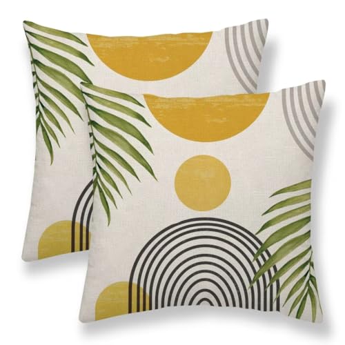 Mustard Yellow Sunset Mid Century Pillow Covers 16x16 Set of 2 | Boho Decorative Throw Pillow Covers Outdoor Summer Modern Abstact Cushion Case for Couch Sofa Home Decor - color: Mustard Yellow Sunset, size: 16" x 16" (Pack of 2)