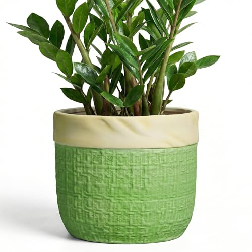 Ceramic Pots for Plants, 9.8 Inch Planter, Round Plant Pot, Green | Boho Plant Pots with Drainage Hole, Decorative Flower Pot for Indoor Plants, Home Patio Decor, Plant Lover Gifts - color: Green, size: 9.8 Inch
