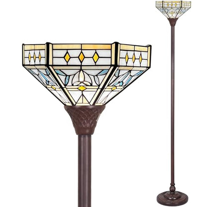 Tiffany Lamp Mission Hexagon Stained Glass Torchiere Floor Lamp