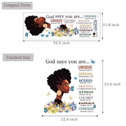 Black Girl Wall Stickers God Says You are Wall Decals Inspirational Quote Wall Decals Removable DIY Peel and Stick Wall Sticker r for Wall Decoration Afro Woman Bedroom