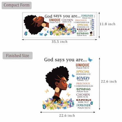 Black Girl Wall Stickers God Says You are Wall Decals Inspirational Quote Wall Decals Removable DIY Peel and Stick Wall Sticker r for Wall Decoration Afro Woman Bedroom