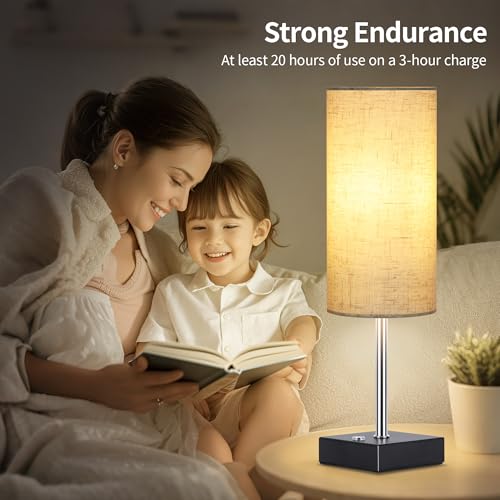AVV Cordless Table Lamp with Dimmable, Rechargeable 3 Modes Battery Powered Bedside Lamp, rv Essentials Battery Operated Lamps, Touch Lamp for Bedroom, Living Room, Reading Room, 15 Inch Beige