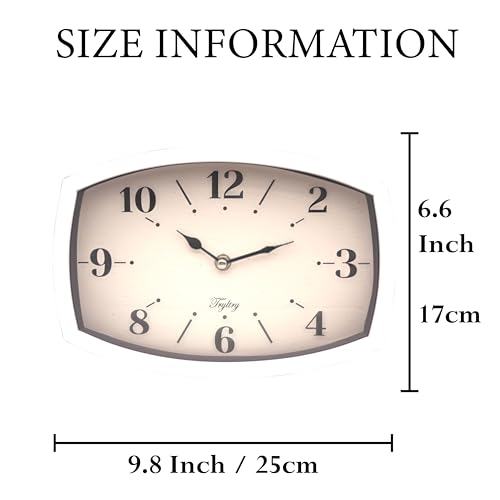 Small Wall Clock Silent Retro Rectangular Clock White Rectangle | Metal wall clocks battery operated Old Design Style for Kitchen, Living Room or Office - color: White