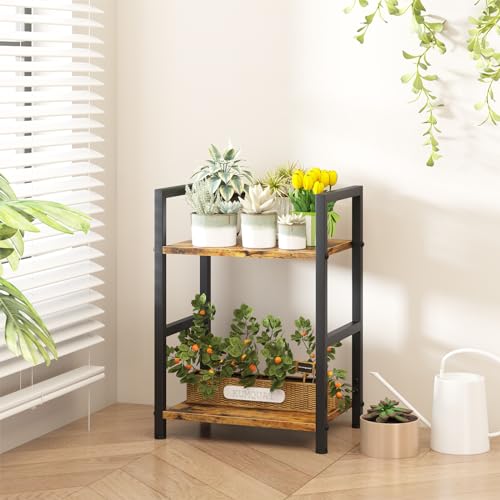 Small Bookshelf for Small Space, 2 Tier Industrial Bookcase,Narrow Book Case Storage Organizer Book Shelf for Living Room, Bedroom and Office, Easy Assembly(2 Tier,Rustic Brown) - size: 2 Tier