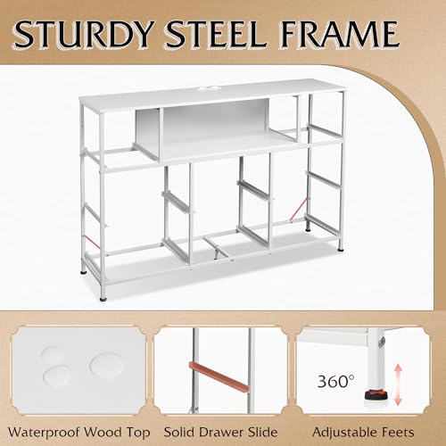 WLIVE LED Dresser TV Stand for 55 Inch TV, 8 Drawers, White | Fits TVs up to 55 inch, 8 fabric drawers, LED chest of drawers, Built-in power outlet, Living room or bedroom - color: White