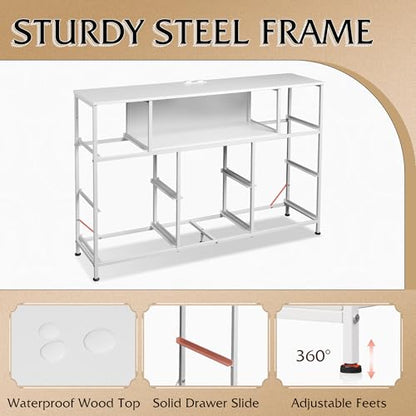 WLIVE LED Dresser TV Stand for 55 Inch TV, 8 Drawers, White | Fits TVs up to 55 inch, 8 fabric drawers, LED chest of drawers, Built-in power outlet, Living room or bedroom - color: White