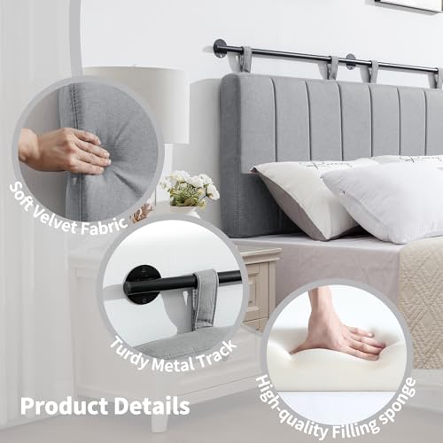 Queen Headboard Only, Wall Mounted Hanging Upholstered Bed Head Board | Modern Vertical Channel Design of Fine Linen, Elegant Grey Fluted Headboard for Bedroom (Grey, Queen Size) - color: Linen/Grey, size: Queen