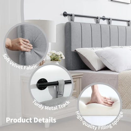 Queen Headboard Only, Wall Mounted Hanging Upholstered Bed Head Board | Modern Vertical Channel Design of Fine Linen, Elegant Grey Fluted Headboard for Bedroom (Grey, Queen Size) - color: Linen/Grey, size: Queen