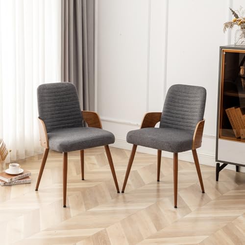 Dining Room Chairs,Mid Century Modern Kitchen Chairs,Upholstered Accent Chairs,Metal Legs Wooden Desk Chairs,Armless and No Wheels for Kitchen Dining Living Room,Gray Fabric,1PCS - color: Gray Fabric, size: 1PCS