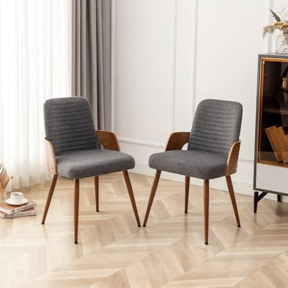 Dining Room Chairs,Mid Century Modern Kitchen Chairs,Upholstered Accent Chairs,Metal Legs Wooden Desk Chairs,Armless and No Wheels for Kitchen Dining Living Room,Gray Fabric,1PCS - color: Gray Fabric, size: 1PCS
