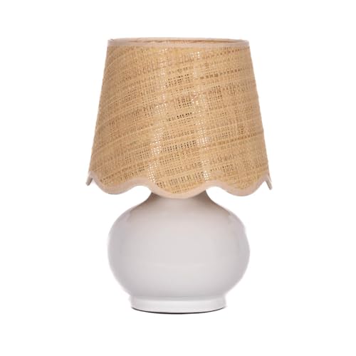 Benton Ceramic Table Lamp with Fabric Shade – 13" Bedside Accent Lamp for Bedroom, Living Room & Nightstand (White) - color: White