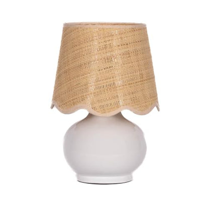 Benton Ceramic Table Lamp with Fabric Shade – 13" Bedside Accent Lamp for Bedroom, Living Room & Nightstand (White) - color: White