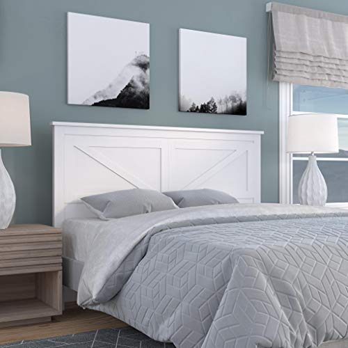 Farmhouse Style Wood Panel Headboard in Gloss White - Queen Size - color: Gloss White, size: Queen