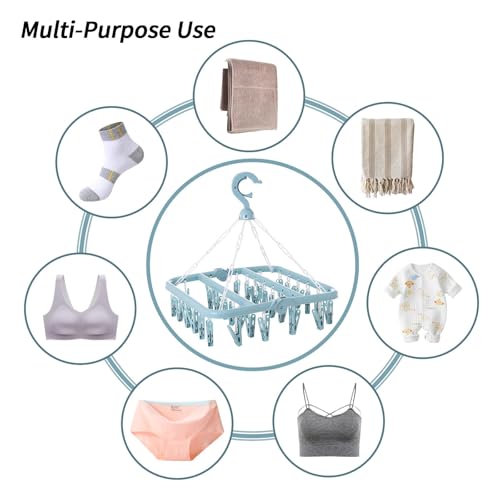 Laundry Drying Rack with 32 Clips, Foldable, Light Blue | 32 Clips, Foldable - color: Light Blue