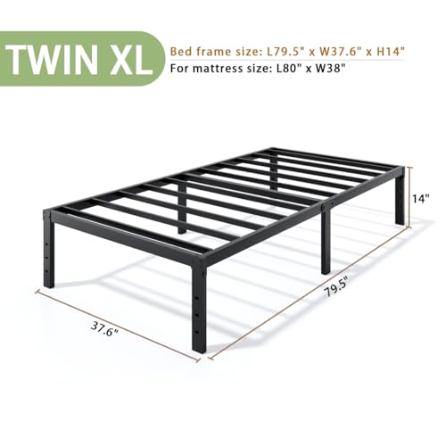LUMUNANCE Metal Bed Frame Twin XL Size - 14 Inch Heavy-Duty Twin XL Platform Bed Frame No Box Spring Needed, Easy Assembly, Noise-Free, Sturdy Mattress Foundation, Underbed Storage Space - size: Twin XL, style: 14 Inch
