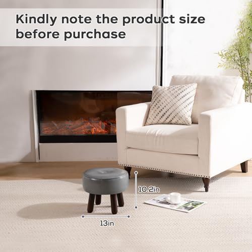 oakvivo Round Leather Pouf Ottoman Footstool, Small 13" Footrest | 13 x 13 x 10.2in Foot Rest with Non-Skid Rubber Legs, Foot Stool for Living Room, Bedroom, Couch, Entryway, Grey - color: Grey