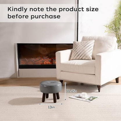 oakvivo Round Leather Pouf Ottoman Footstool, Small 13" Footrest | 13 x 13 x 10.2in Foot Rest with Non-Skid Rubber Legs, Foot Stool for Living Room, Bedroom, Couch, Entryway, Grey - color: Grey