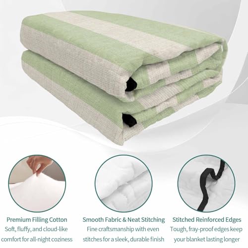 Queen Quilt Bedding Set, Sage Green Stripes Farmhouse Lightweight Coverlet Summer Comforter Set Soft Microfiber Bedspread, Retro Linen Texture 3 Piece Quilt Set with 2 Pillow Shams All Seasons Use - color: Green, size: 90x96in