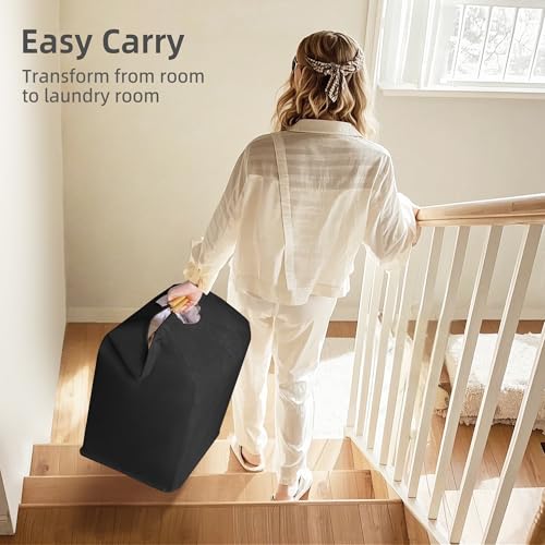 STORAGE MANIAC 2-Pack Large Laundry Hamper, 100L (26.4 Gal) Collapsible Laundry Basket with Bamboo Handles, Freestanding Waterproof Clothes Hamper for Bedroom, Dorm, Towels, Black+White - color: Black+White, size: 100L x 2