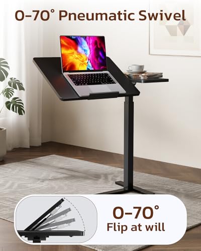 Simple Deluxe Standing Rolling Desk with Hidden Casters, Height Adjustable Pneumatic Mobile Laptop Desk, Tilting Bedside Table for Laptop, Overbed Bedside Table Hospital Home Use, Black - color: Black, style: Tiltable