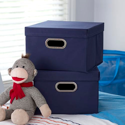 Household Essentials Fabric Storage Boxes with Lids and Handles, Blue (Pack of 8) - color: Navy, size: 2 Count (Pack of 8)