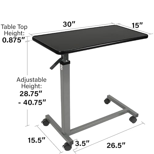 Vaunn Medical Cart Adjustable Overbed Table with Wheels – Rolling Bedside Table for Hospital, Portable Standing Cart & Laptop Desk for Bed, Couch, Wheelchair - color: Black