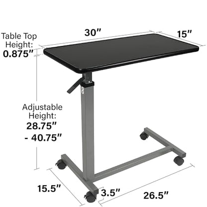 Vaunn Medical Cart Adjustable Overbed Table with Wheels – Rolling Bedside Table for Hospital, Portable Standing Cart & Laptop Desk for Bed, Couch, Wheelchair - color: Black